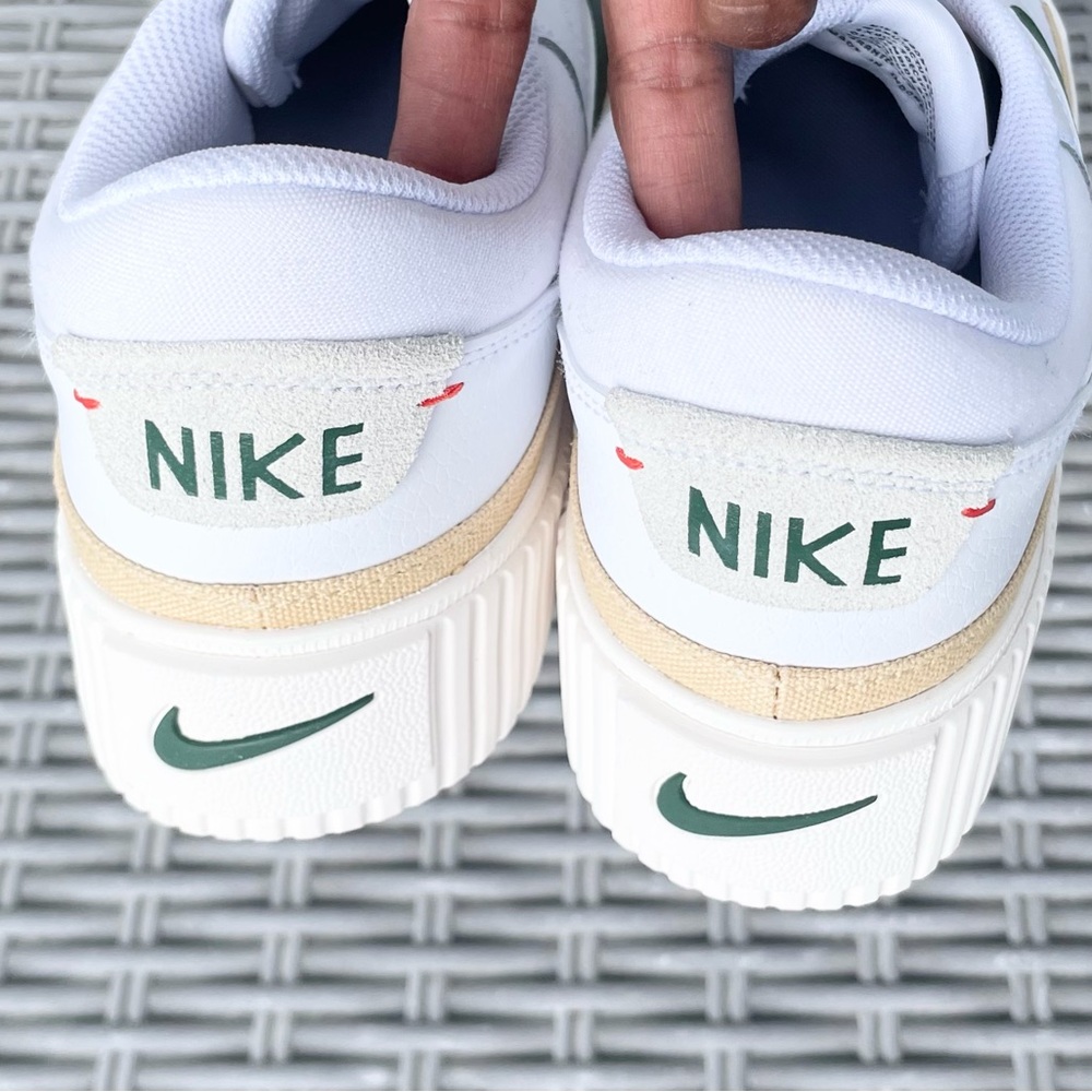 Nike White Leather Sneakers with Green and Tan Accents - Picture 4 of 5